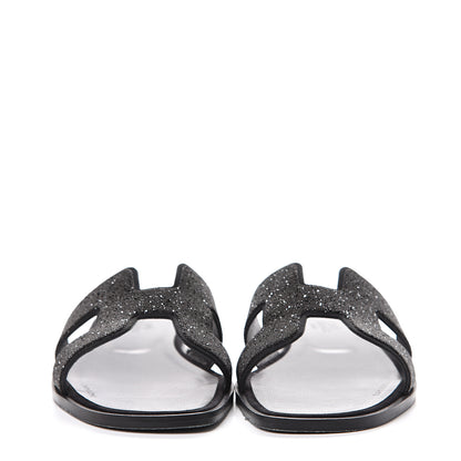 Hermes Suede Goatskin Crystal Powder Oran Sandals 37 Black 2 of 12