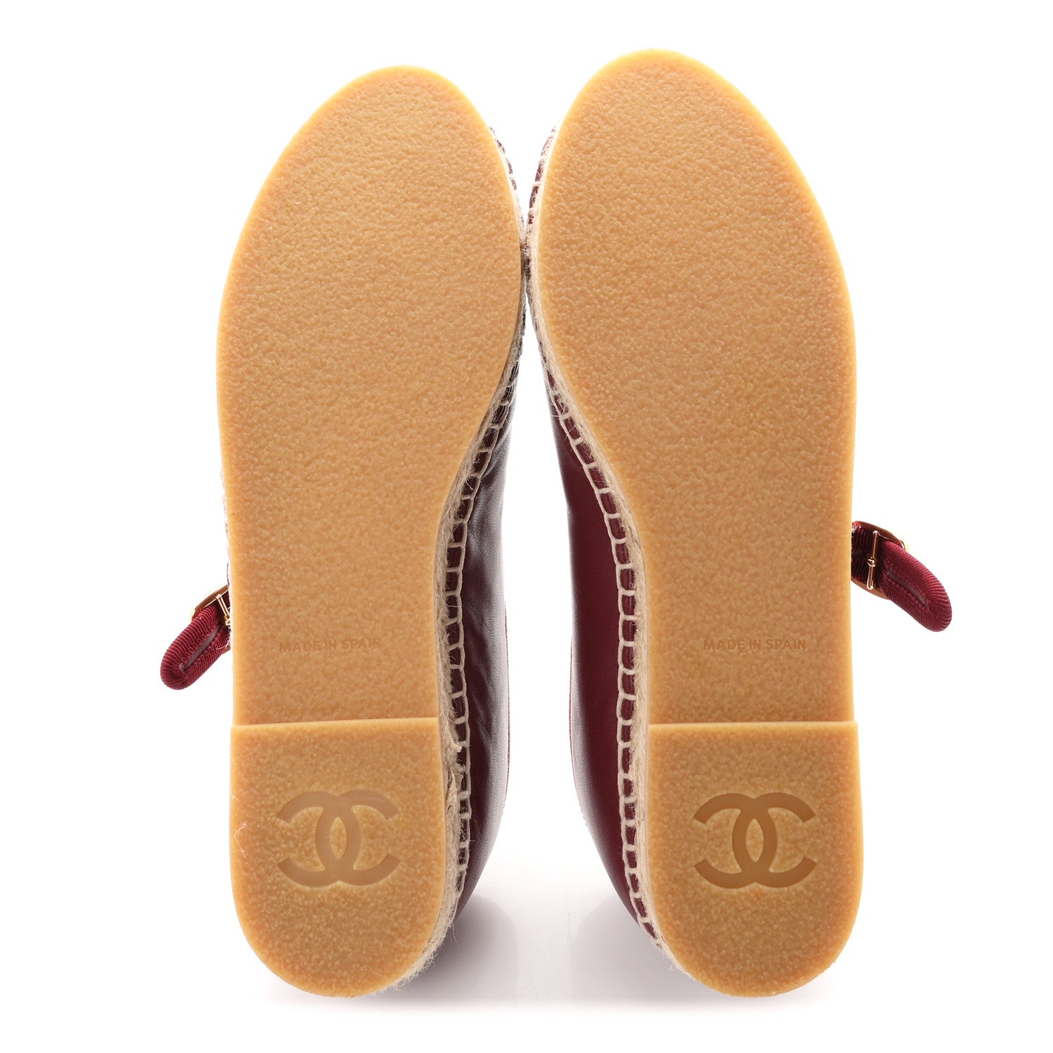 Chanel Lambskin Jute Mary Jane Flats 38 Burgundy 6 of 11