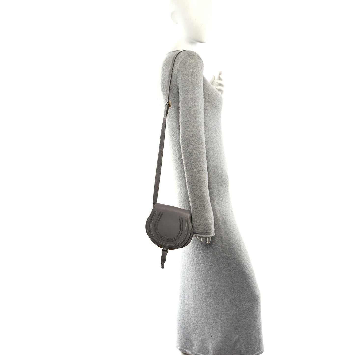 Calfskin Mini Marcie Round Crossbody Bag Cashmere Grey