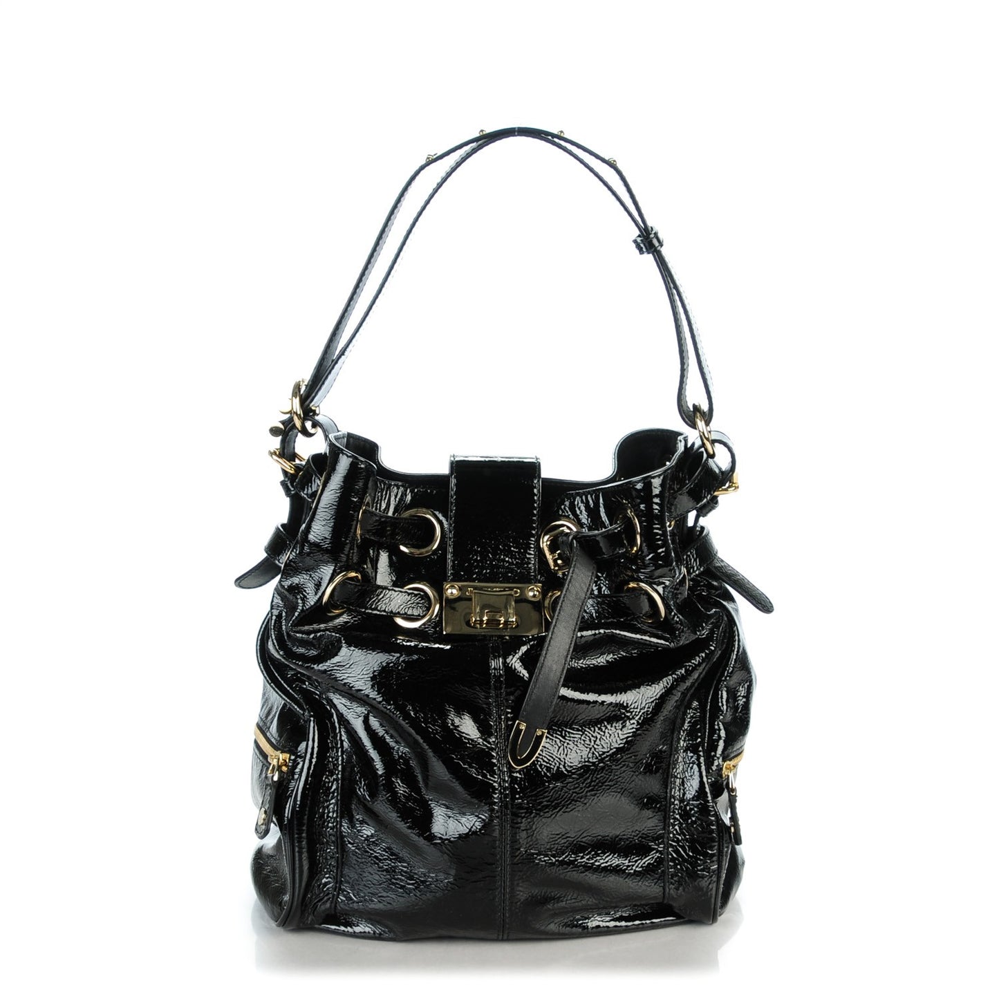 Patent Ramona Bucket Bag Black