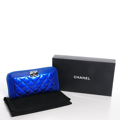 Chanel Metallic Patent Quilted Boy L-Gusset Zip Wallet Blue 5 of 9