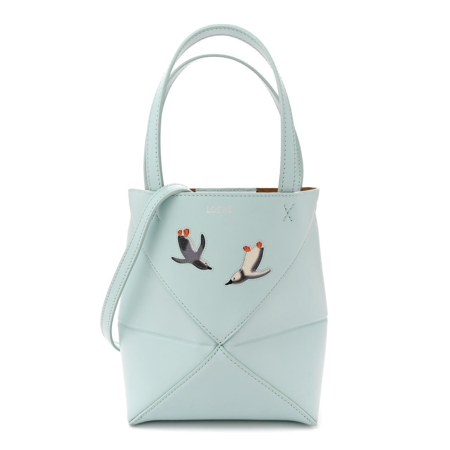 Loewe X SUNA FUJITA Shiny Calfskin Penguin Mini Puzzle Fold Tote Blue Iceberg 1 of 11