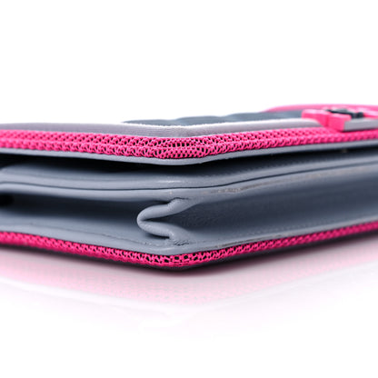 Chanel Canvas Quilted Fluo Boy Wallet On Chain WOC Dark Navy Fuchsia Grey 9 of 12