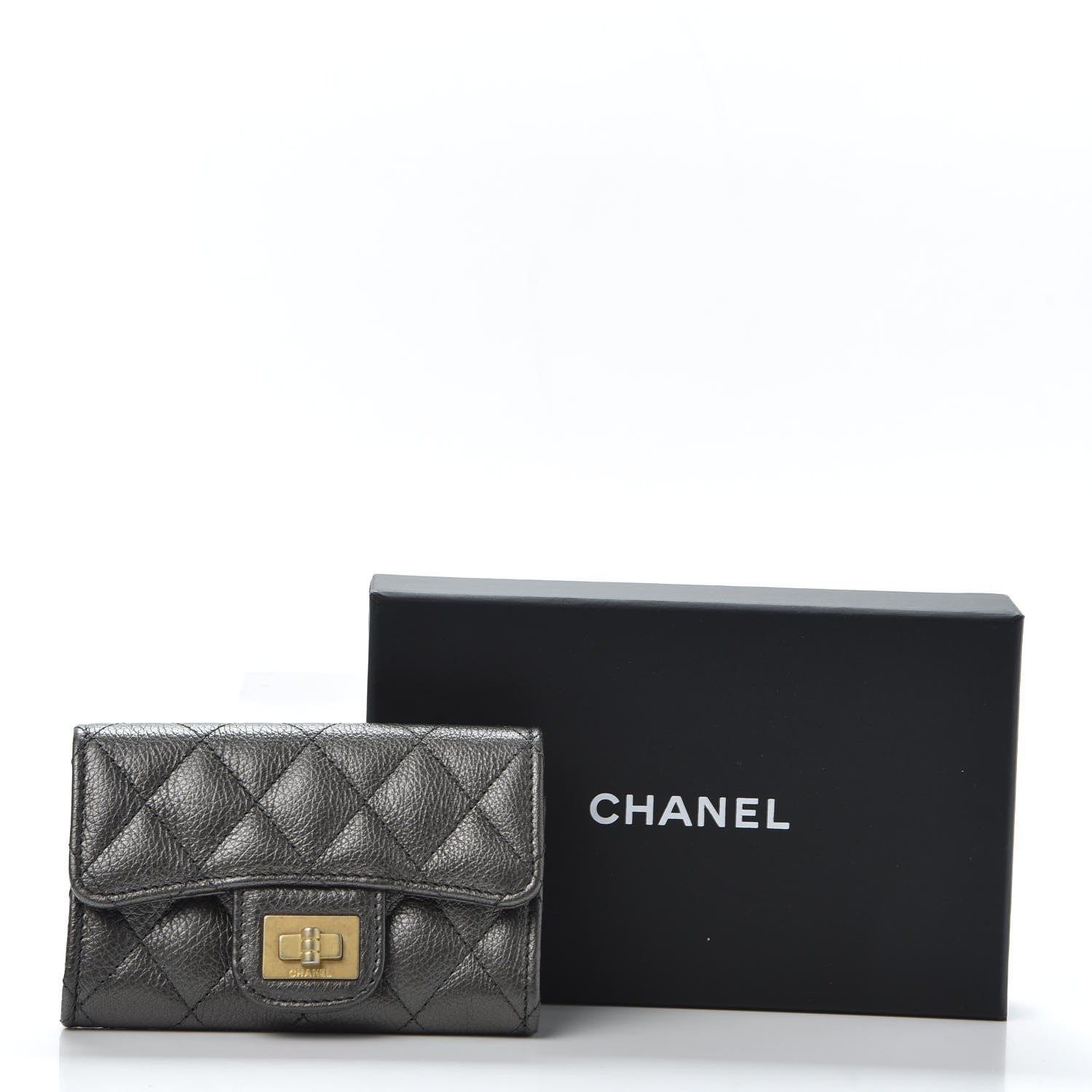 Chanel Metallic Calfskin Quilted Reissue Flap Card Holder Grey 10 of 10