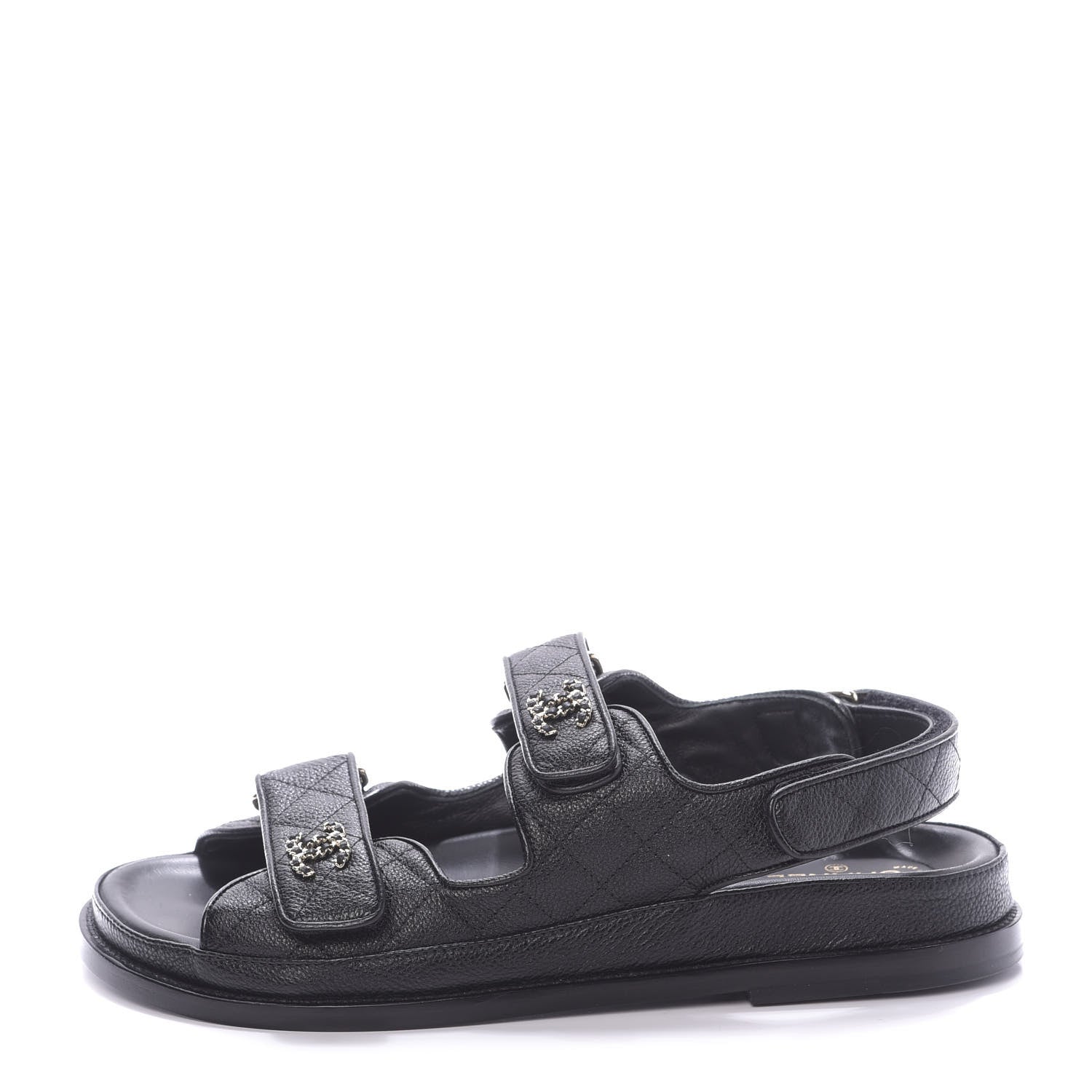 Chanel Grained Calfskin Velcro Dad Sandals 39.5 Black 1 of 13