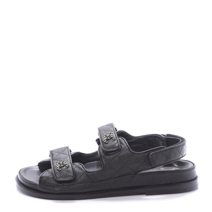 Chanel Grained Calfskin Velcro Dad Sandals 39.5 Black 1 of 13