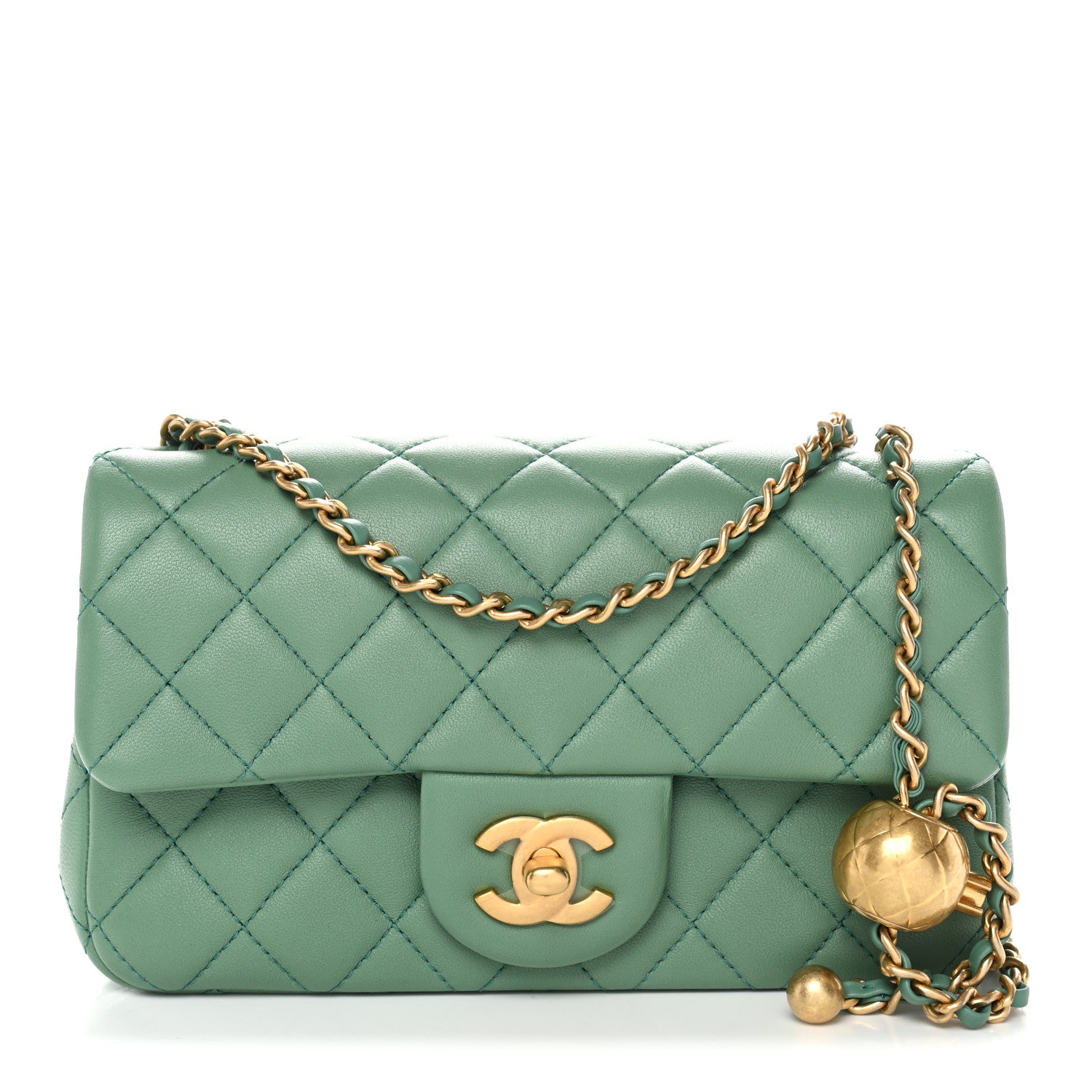 Chanel Lambskin Quilted Mini Rectangular Pearl Crush Flap Dark Green 1 of 11