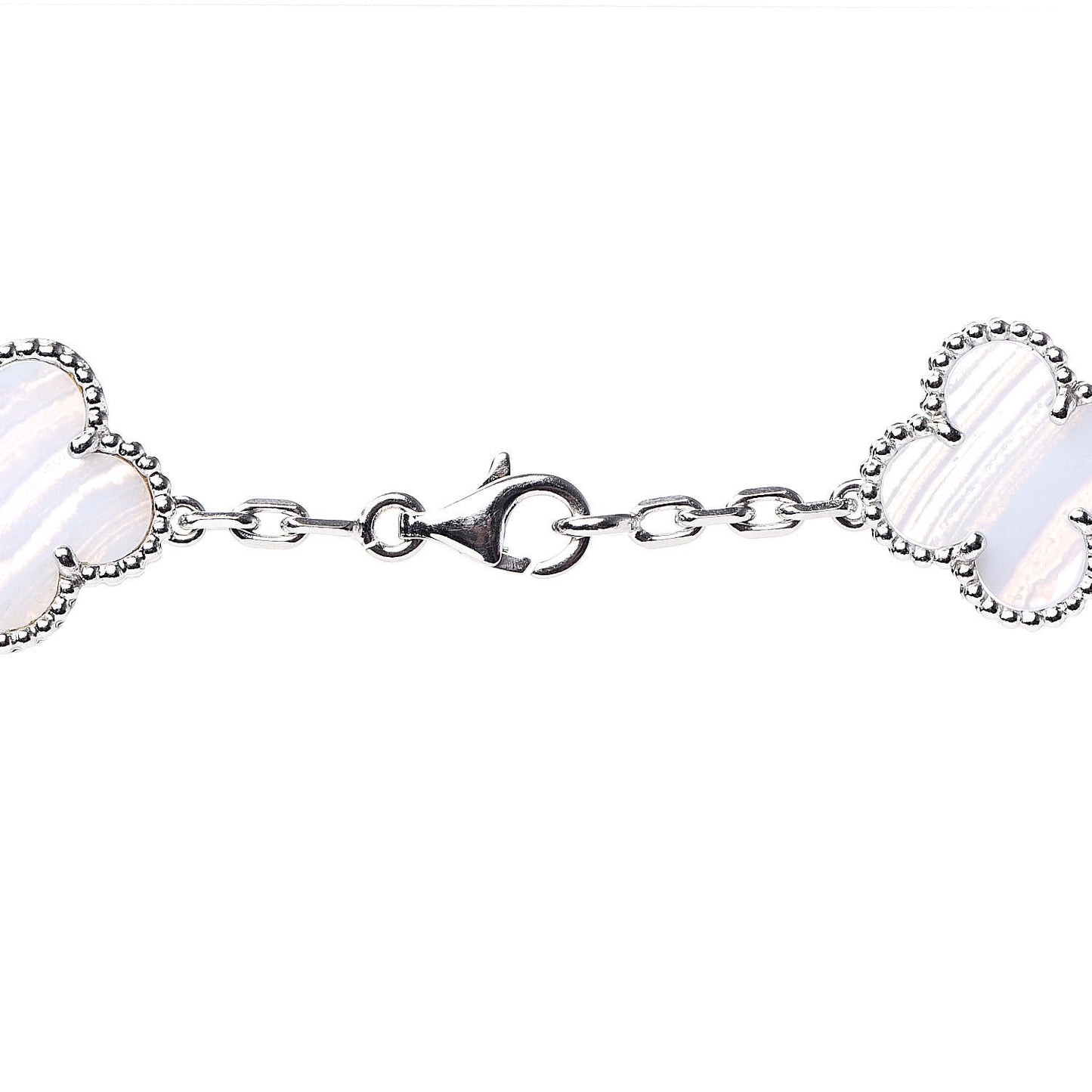 18K White Gold Chalcedony 10 Motifs Vintage Alhambra Necklace