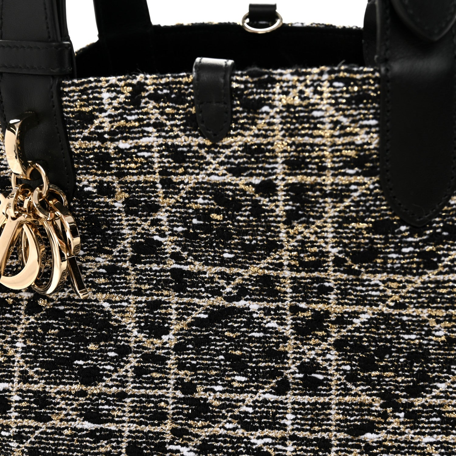 Christian Dior Calfskin Tweed Cannage Medium Toujours Black Gold White 8 of 10