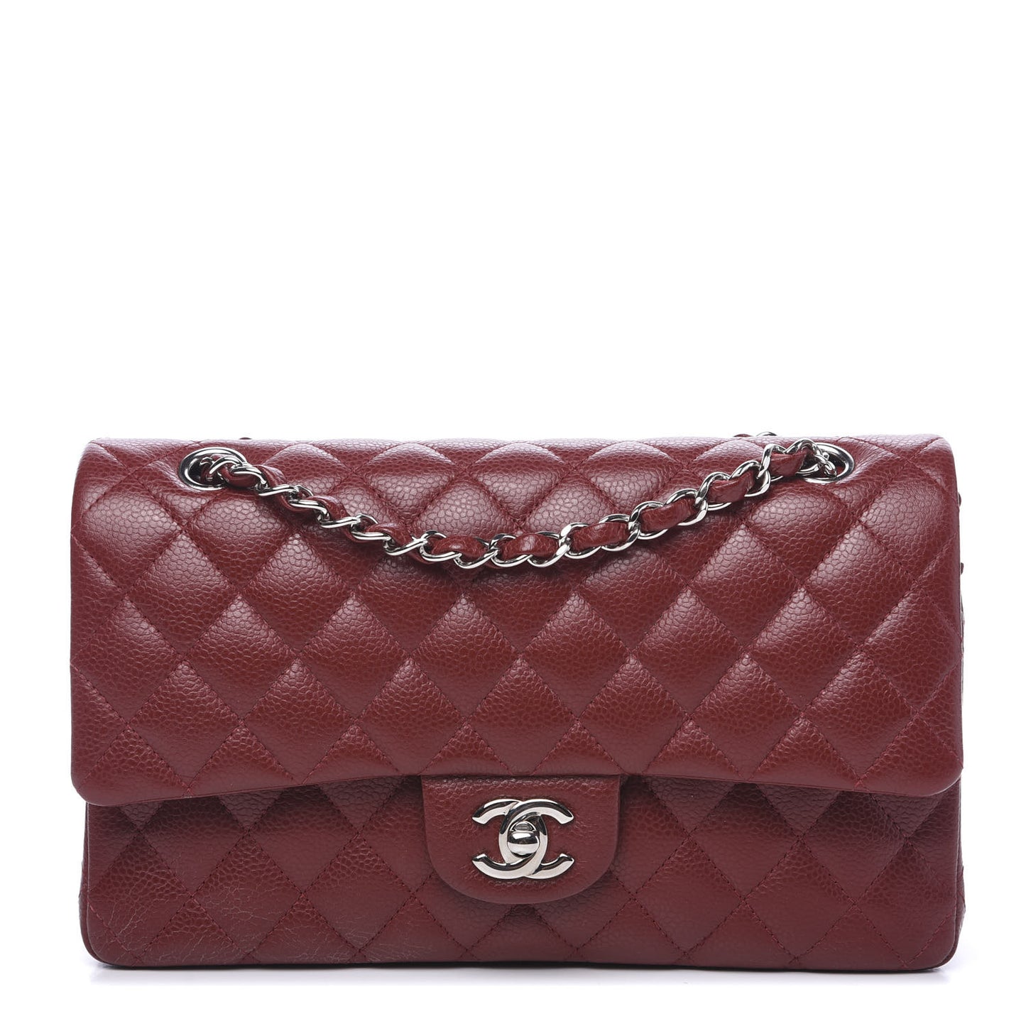 Caviar Quilted Medium Double Flap Dark Red