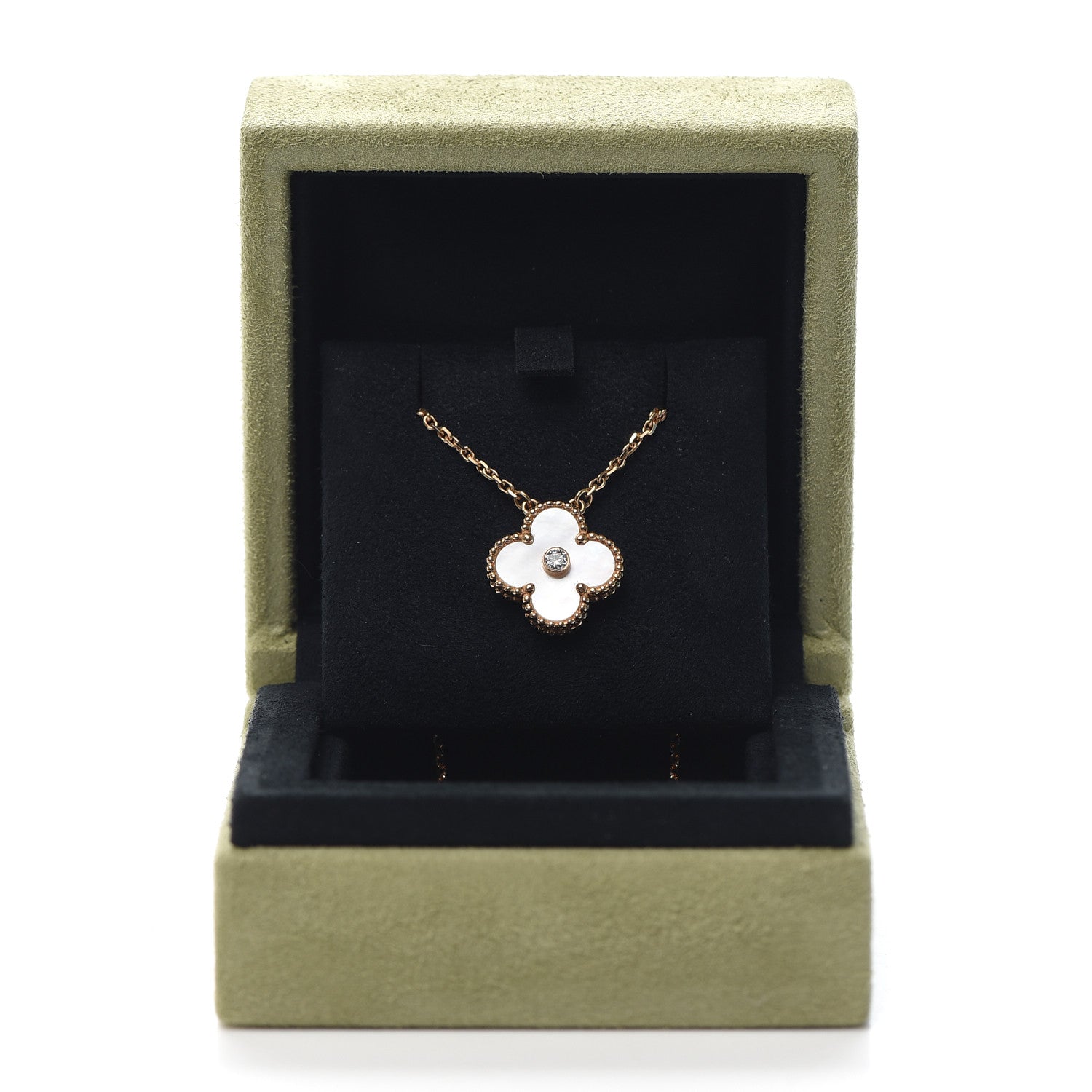 Van Cleef & Arpels 18K Rose Gold Diamond Mother of Pearl Vintage Alhambra Pendant Necklace 7 of 7