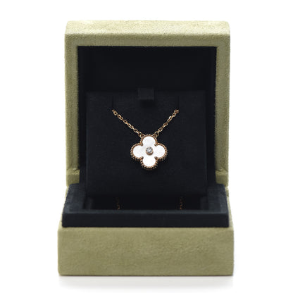 Van Cleef & Arpels 18K Rose Gold Diamond Mother of Pearl Vintage Alhambra Pendant Necklace 7 of 7