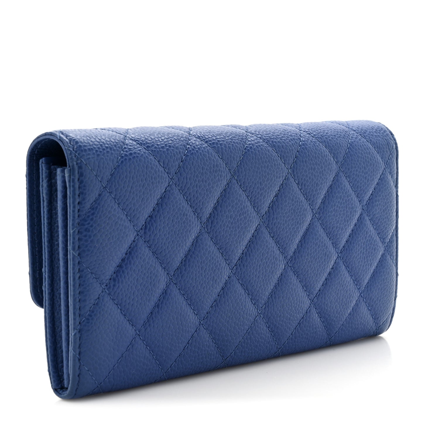 Caviar Quilted Large Gusset Flap Wallet Blue