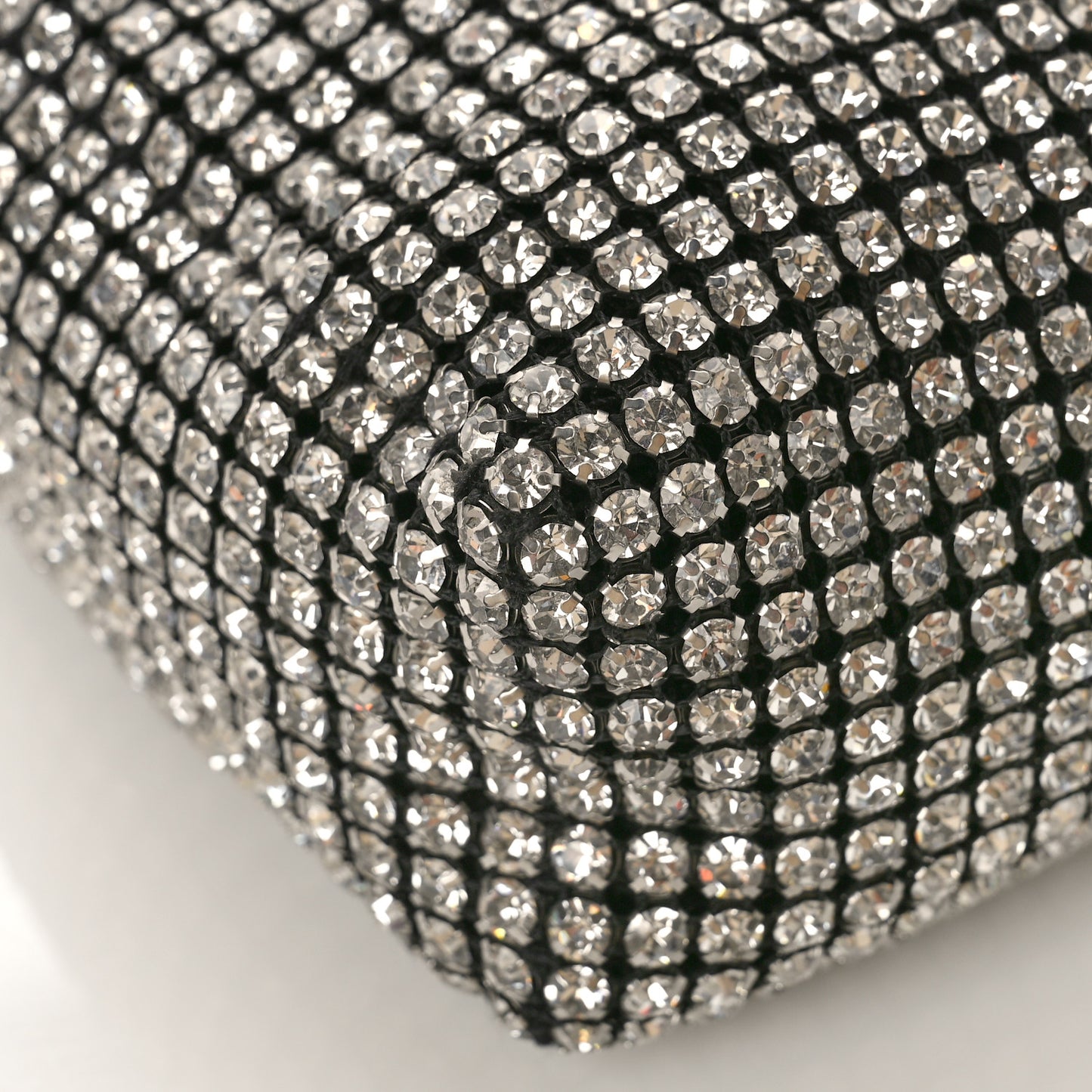 Mesh Crystal Rhinestone Mini Heiress Pouch Black Silver