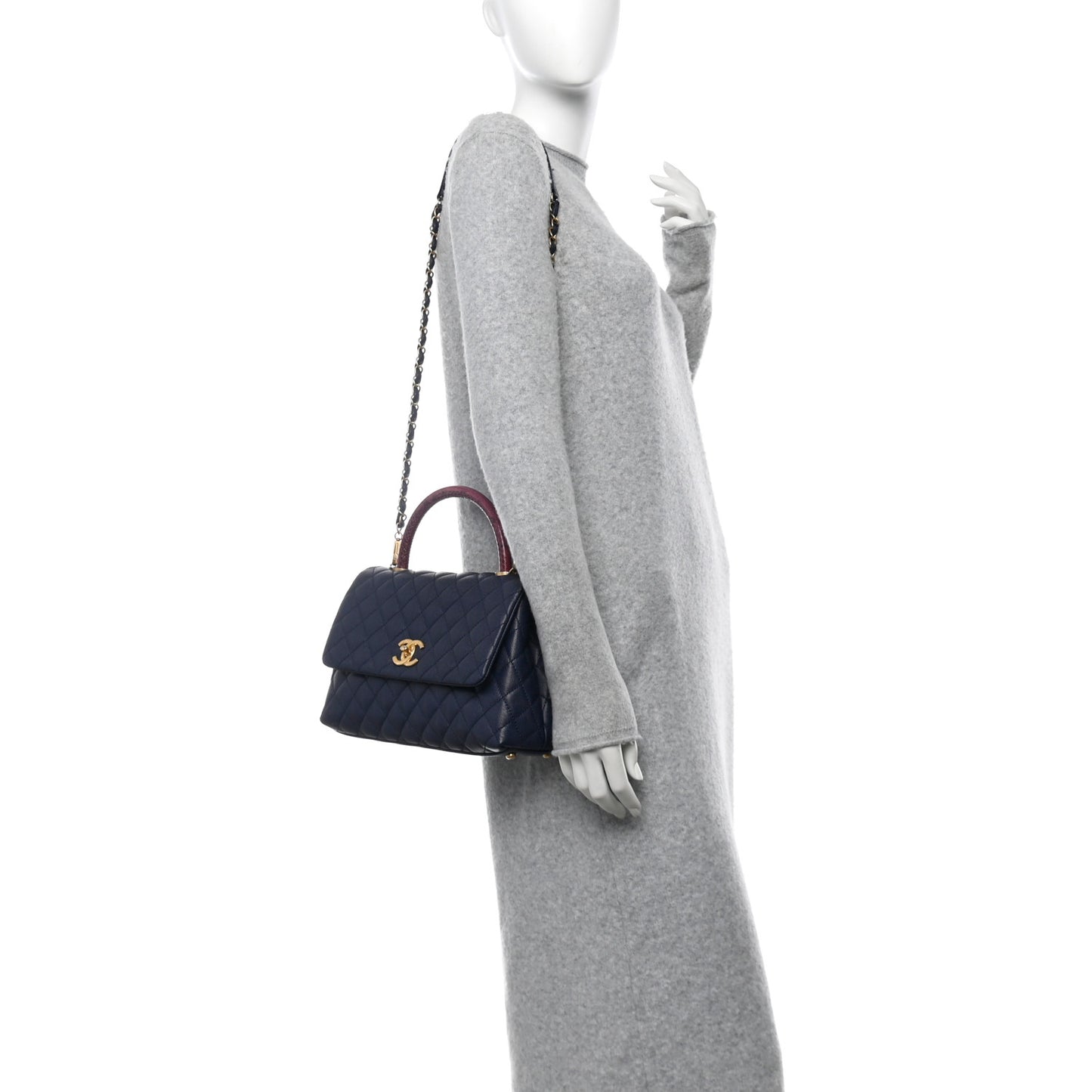 Caviar Elaphe Quilted Small Coco Handle Flap Navy