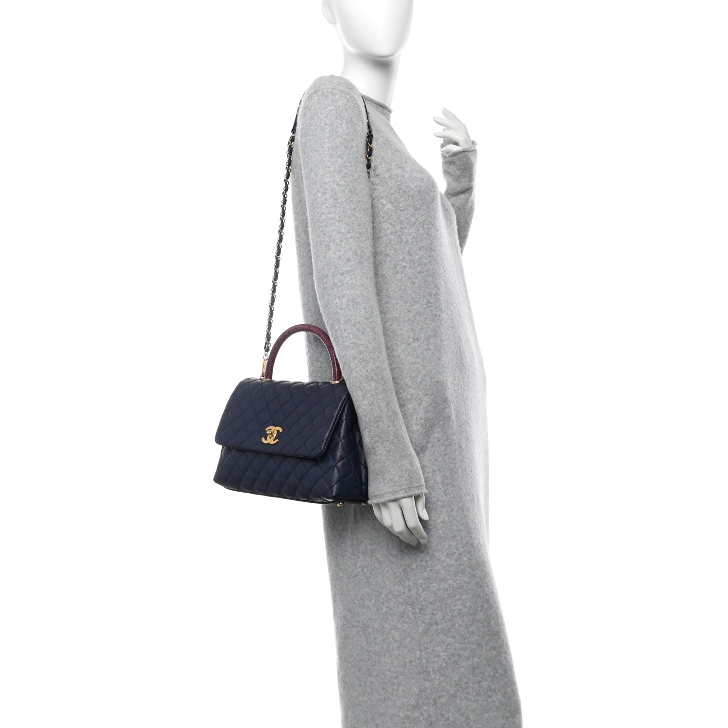Chanel Caviar Elaphe Quilted Small Coco Handle Flap Navy 2 of 10