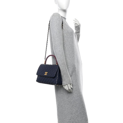 Chanel Caviar Elaphe Quilted Small Coco Handle Flap Navy 2 of 10