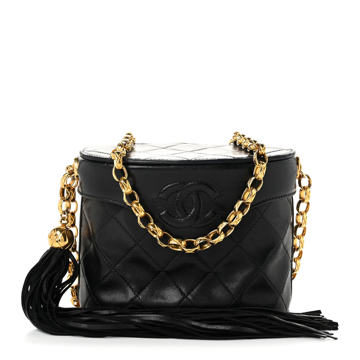 Lambskin Quilted Tassel Shoulder Bag Black