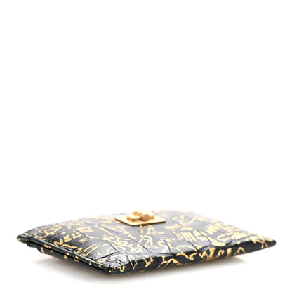 Chanel Calfskin Crocodile Embossed Graffiti 2.55 Cocodile Reissue Card Holder Black Gold 4 of 10