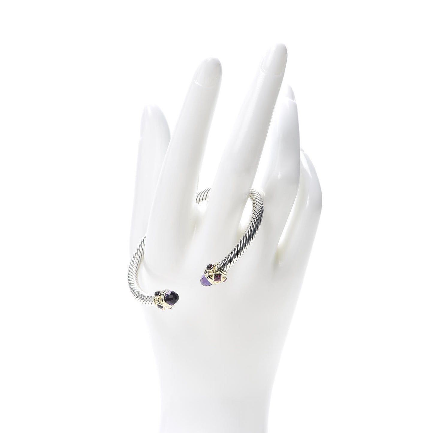 Sterling Silver 14K Yellow Gold Amethyst Tourmaline Rhodolite 5mm Cable Renaissance Bracelet
