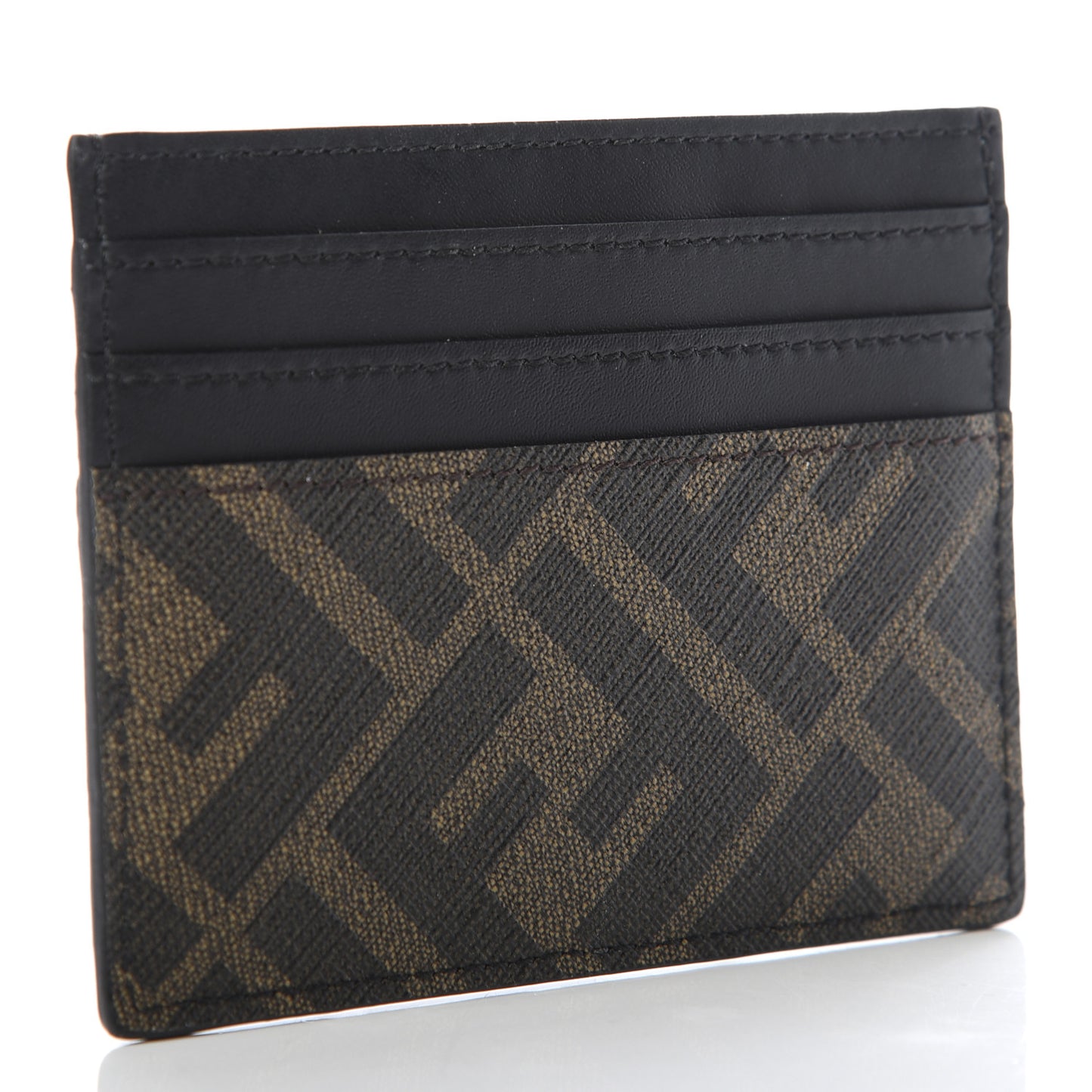 Glazed Fabric Vitello Liberty FF 1974 Diagonal Card Holder Tobacco Rosso Black