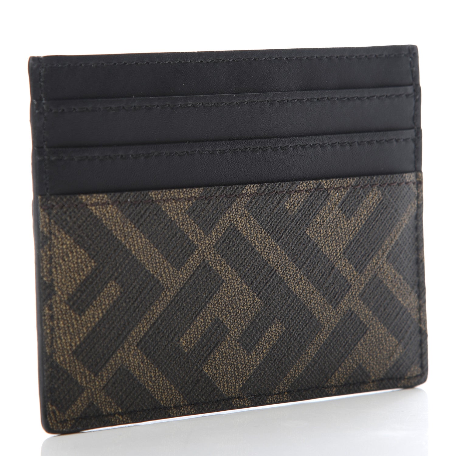 Fendi Glazed Fabric Vitello Liberty FF 1974 Diagonal Card Holder Tobacco Rosso Black 3 of 7