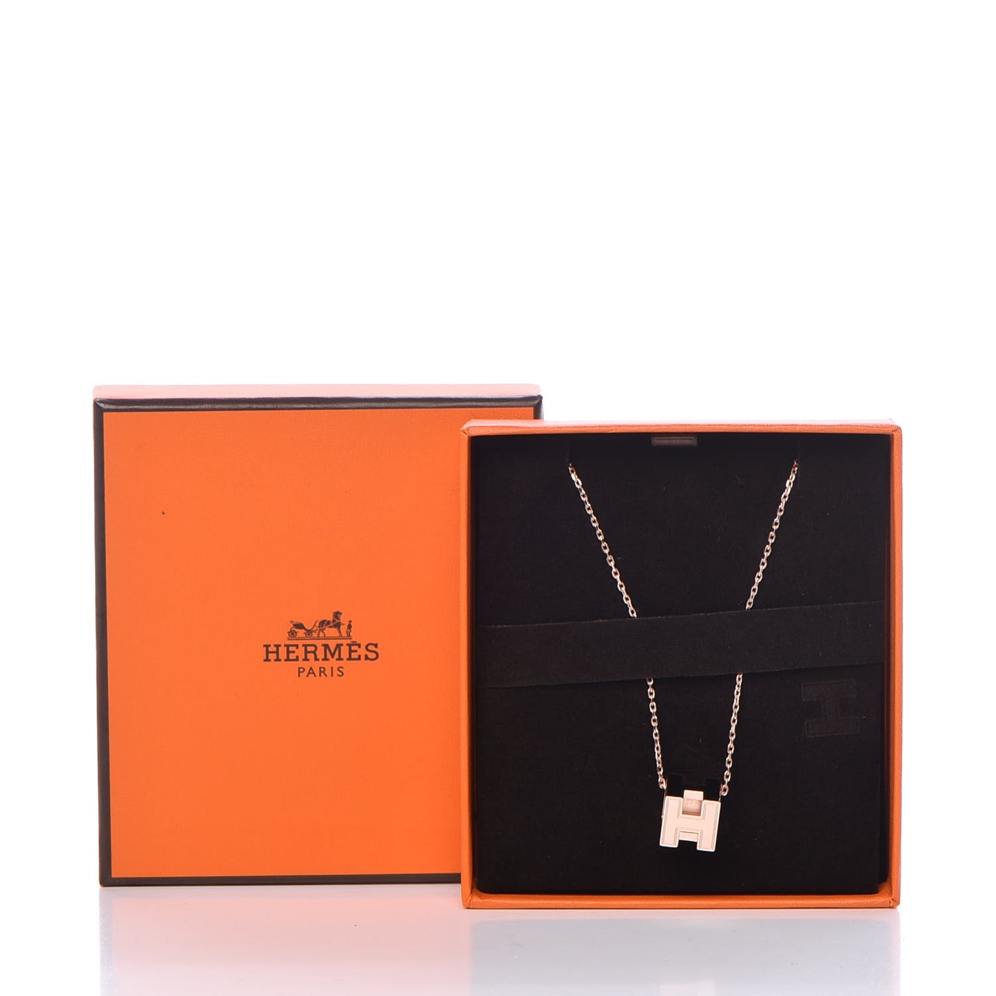 Rose Gold Lacquered Cage d'H Pendant Necklace Black