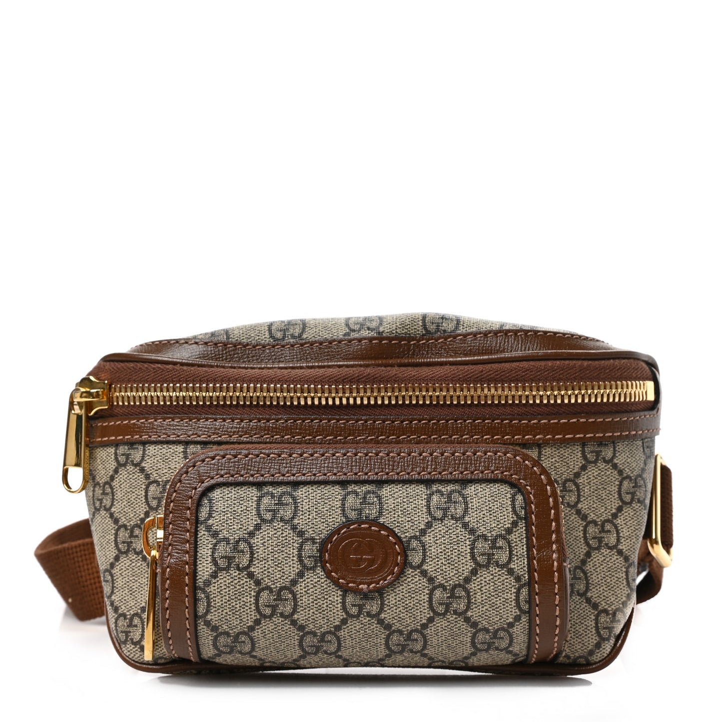 GG Supreme Monogram Textured Calfskin Retro Interlocking G Belt Bag Beige Ebony Brown Sugar
