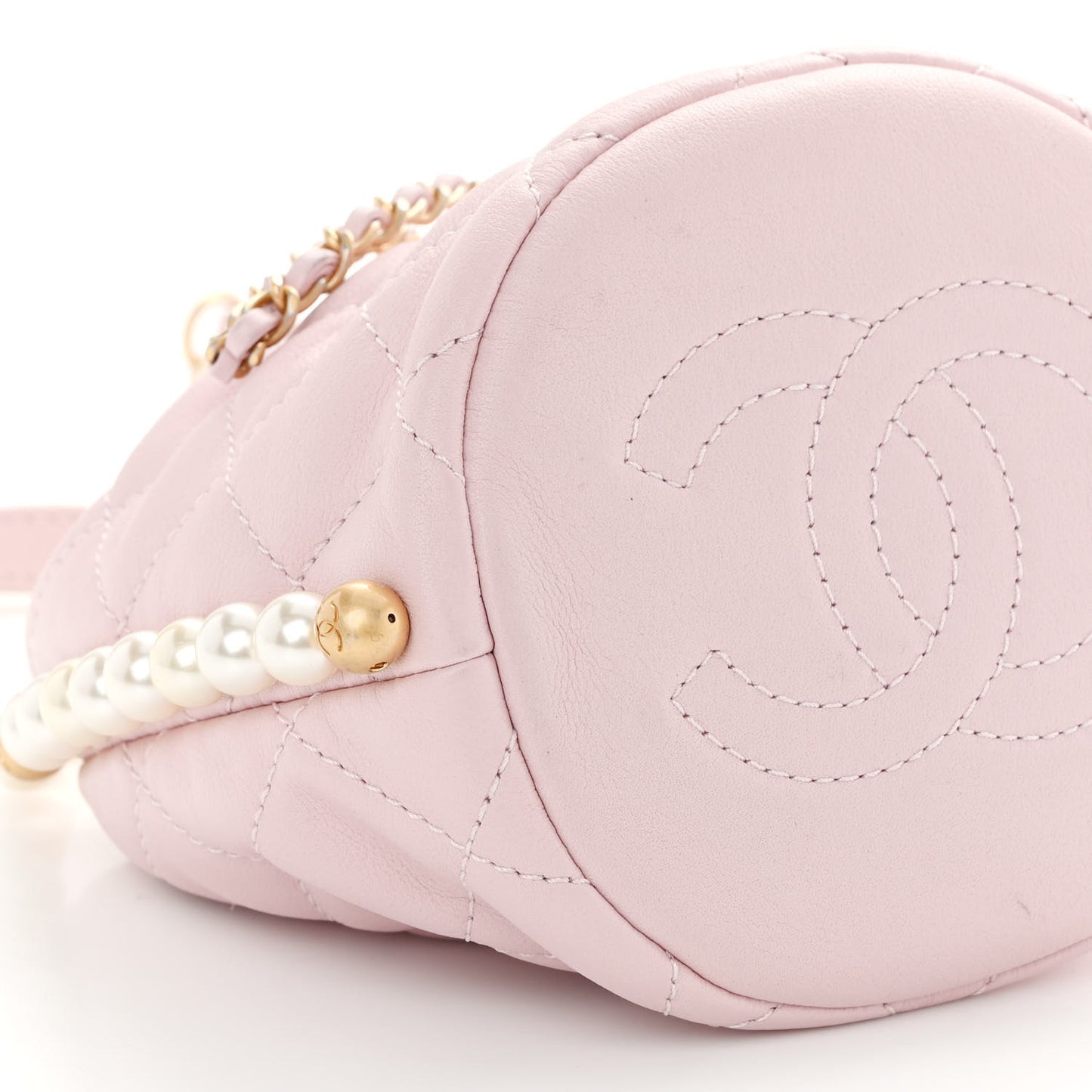 Calfskin Quilted Pearl Mini About Pearls Drawstring Bucket Light Pink