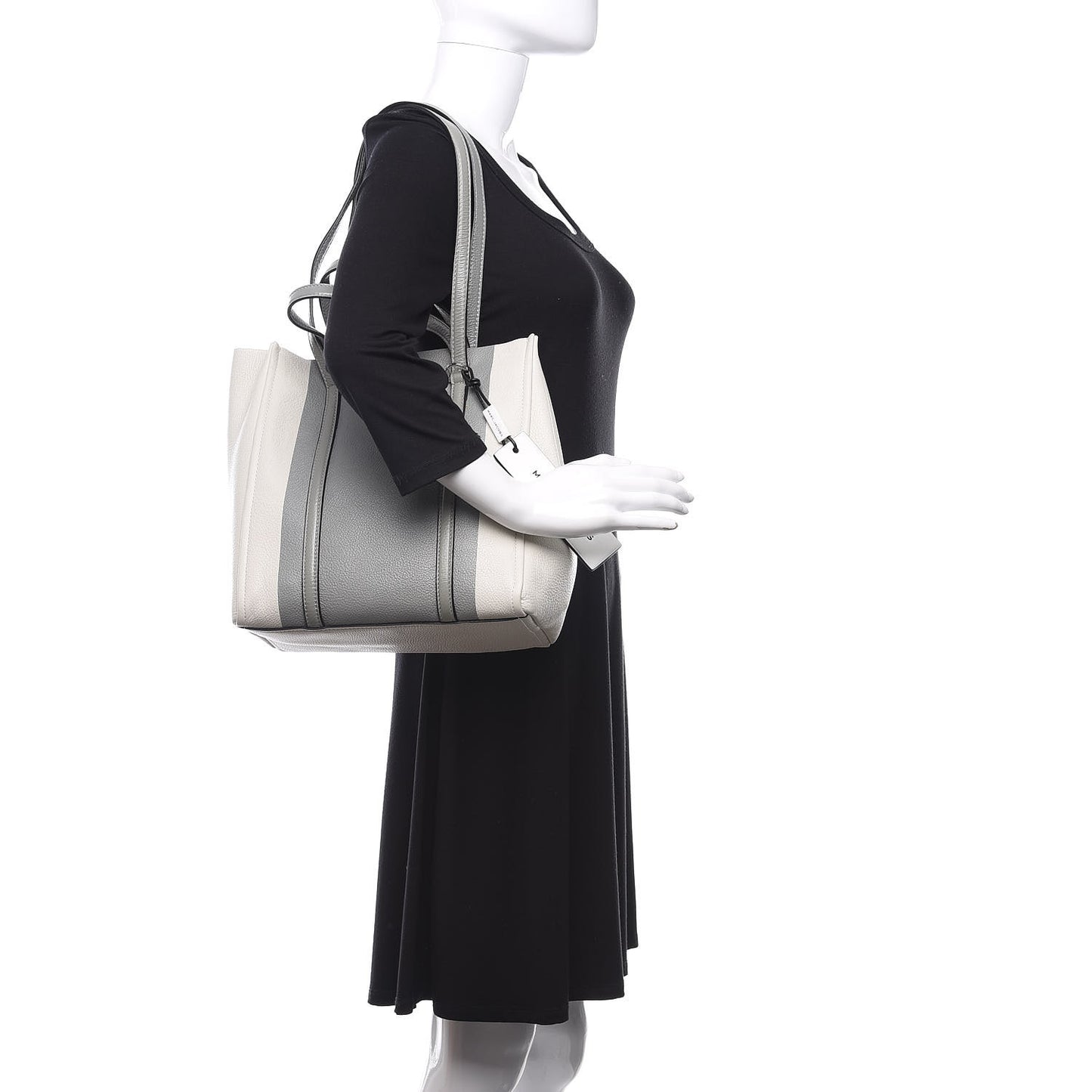 Grained Calfskin The Tag Tote Grey White
