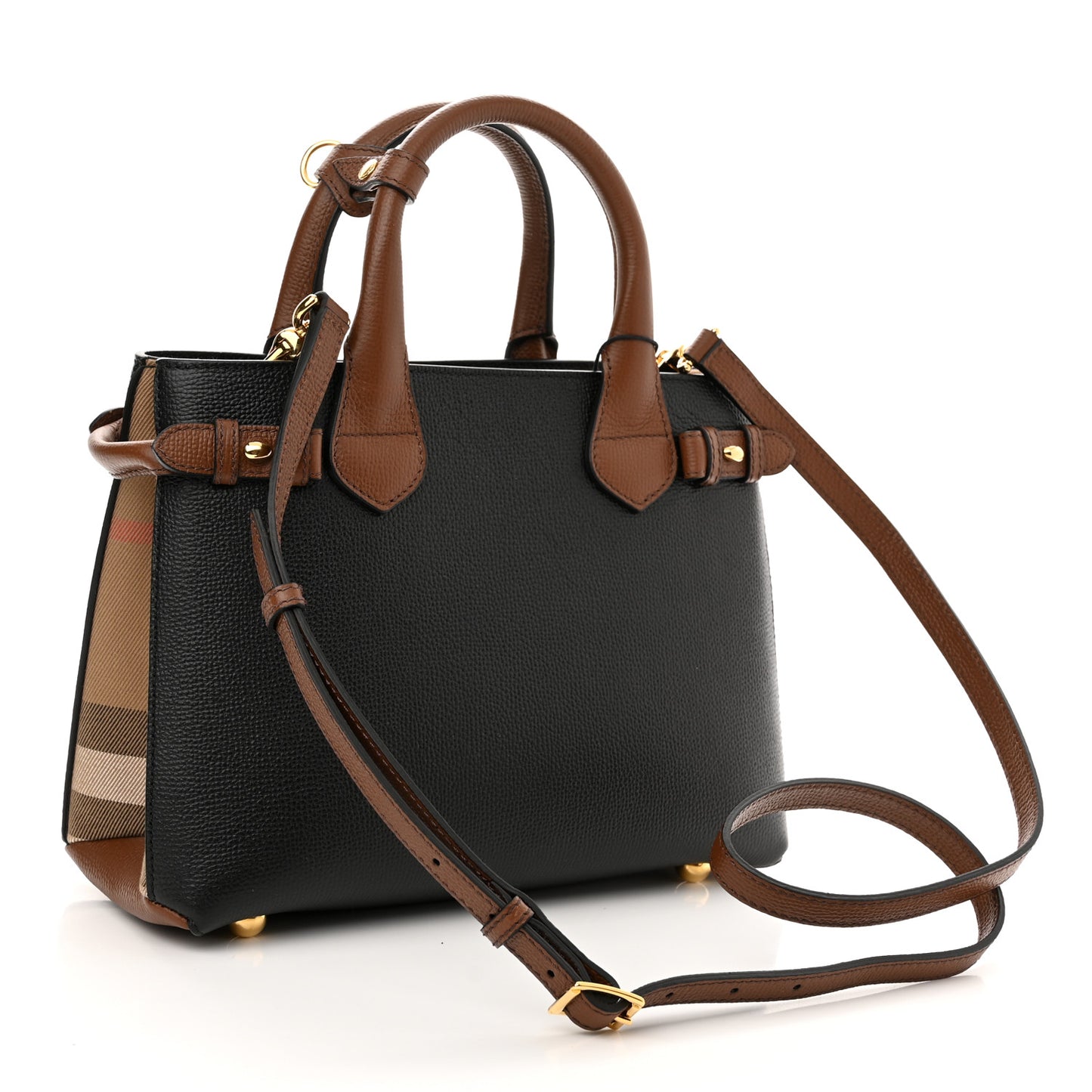 Derby Calfskin House Check Small Banner Tote Black Tan