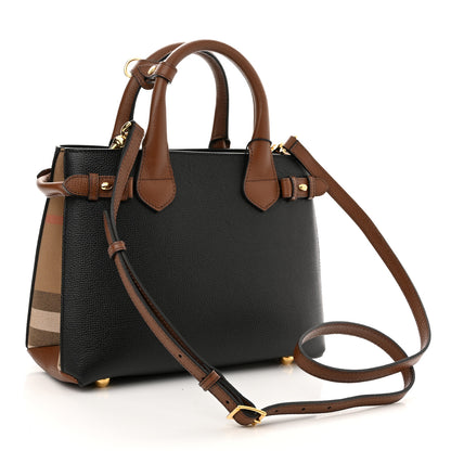 Burberry Derby Calfskin House Check Small Banner Tote Black Tan 2 of 9