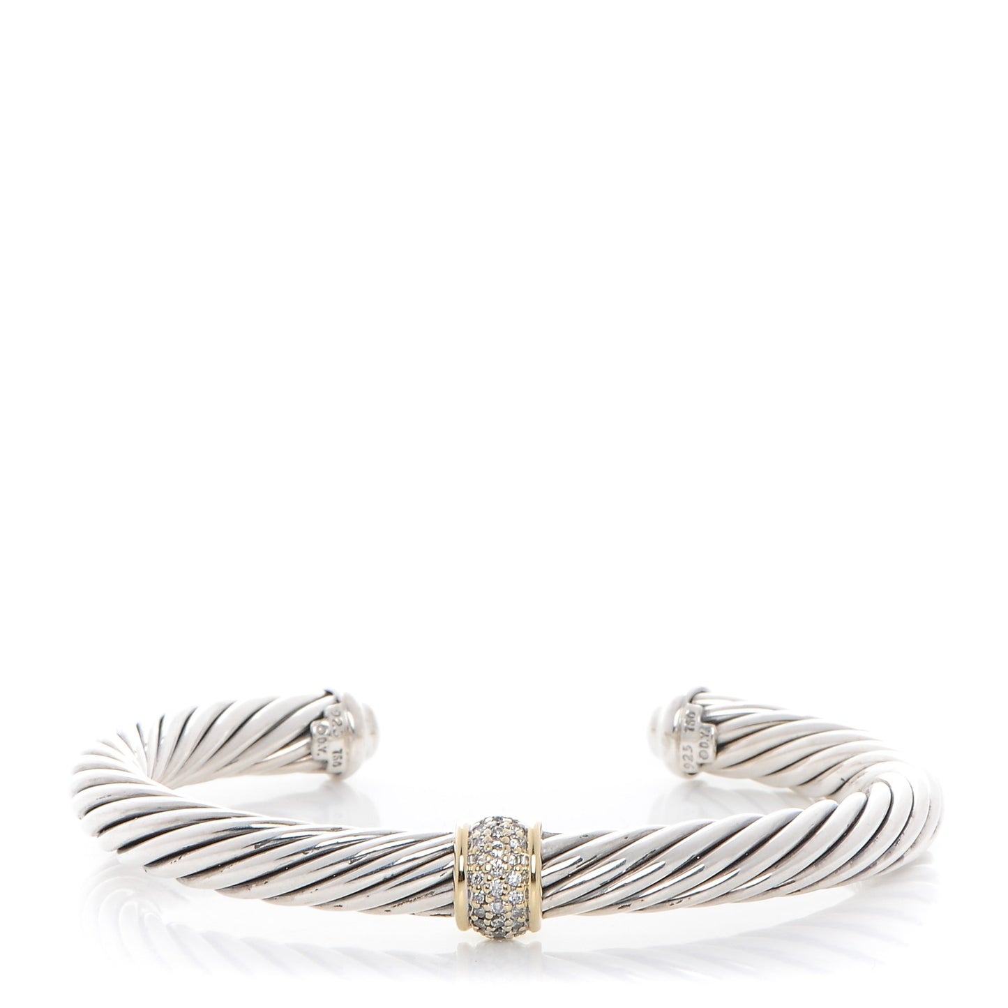 Sterling Silver 18K Yellow Gold Diamond 7mm Cable Classics Bracelet