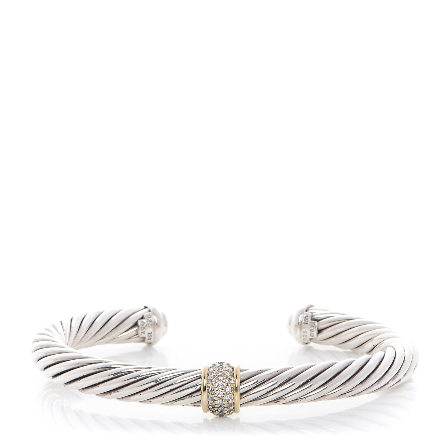 David Yurman Sterling Silver 18K Yellow Gold Diamond 7mm Cable Classics Bracelet 1 of 4