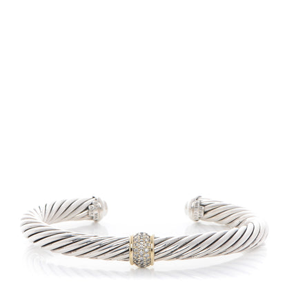 David Yurman Sterling Silver 18K Yellow Gold Diamond 7mm Cable Classics Bracelet 1 of 4