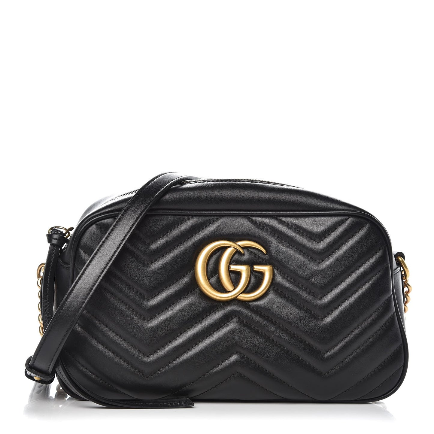 Calfskin Matelasse Small GG Marmont Chain Shoulder Bag Black