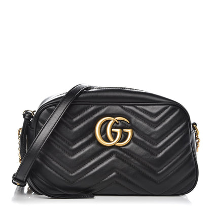 Gucci Calfskin Matelasse Small GG Marmont Chain Shoulder Bag Black 1 of 8