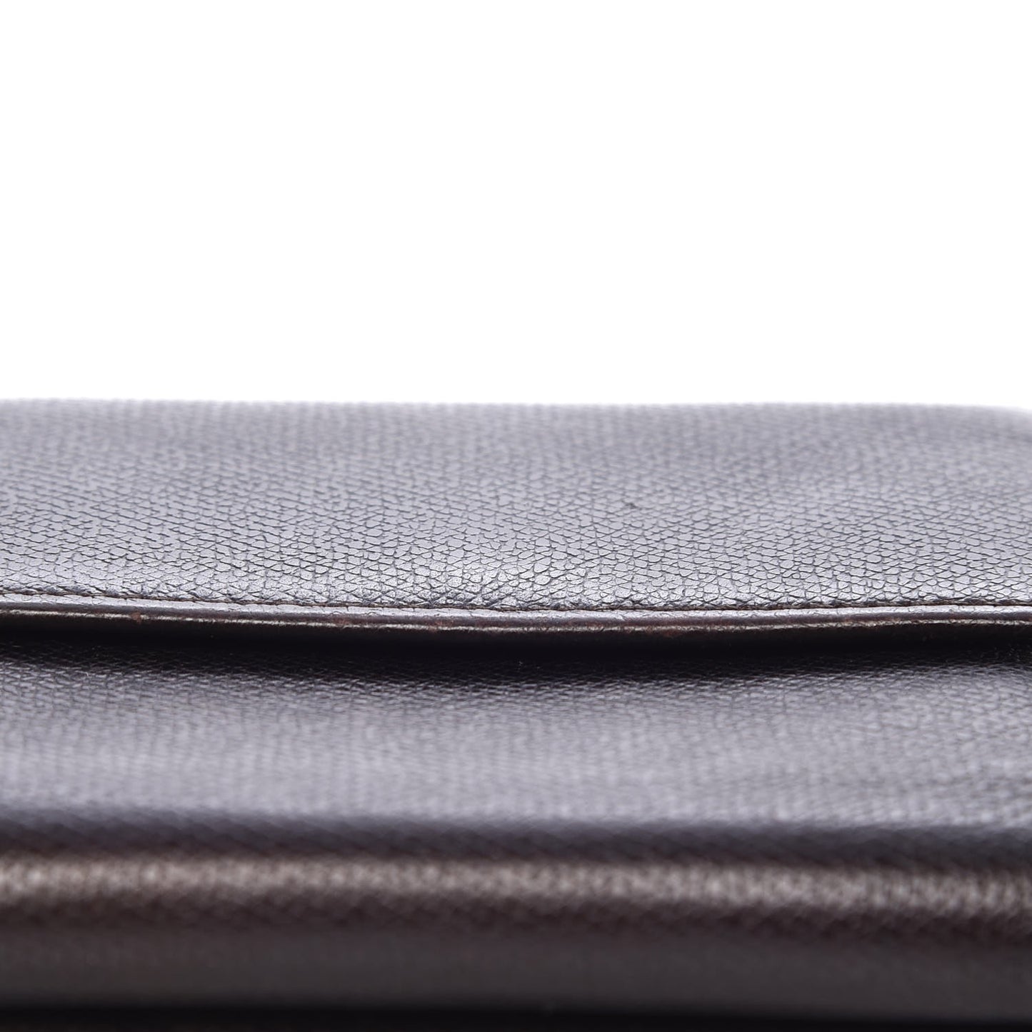Grained Calfskin CC Button Compact Wallet Dark Brown