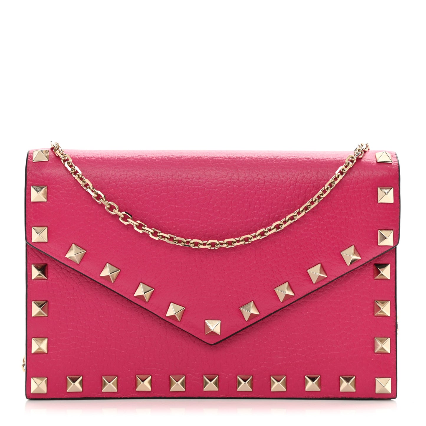 Grained Calfskin Rockstud Envelope Wallet on Chain Cyclamin
