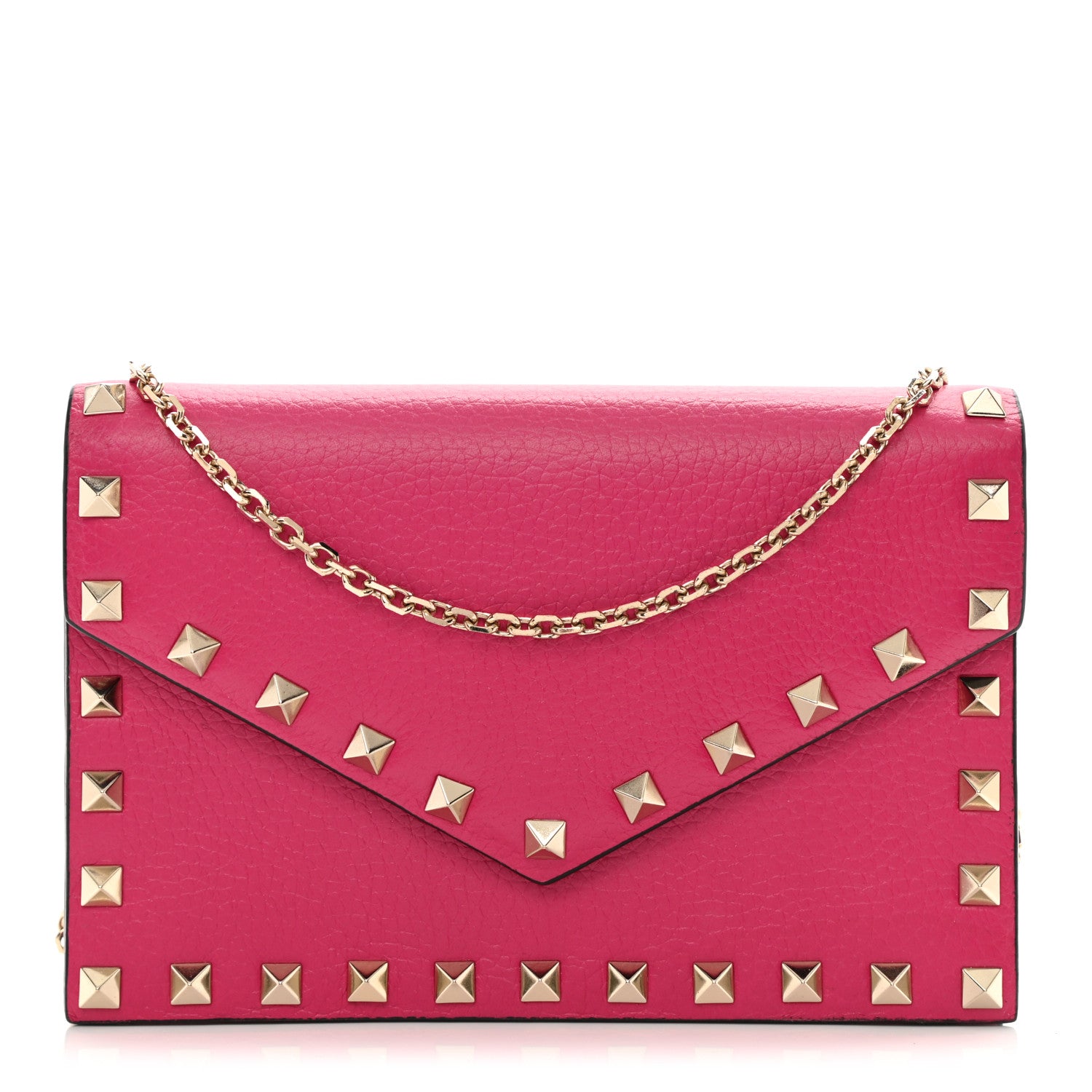 Valentino Garavani Grained Calfskin Rockstud Envelope Wallet on Chain Cyclamin 1 of 7