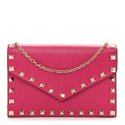 Valentino Garavani Grained Calfskin Rockstud Envelope Wallet on Chain Cyclamin 1 of 7