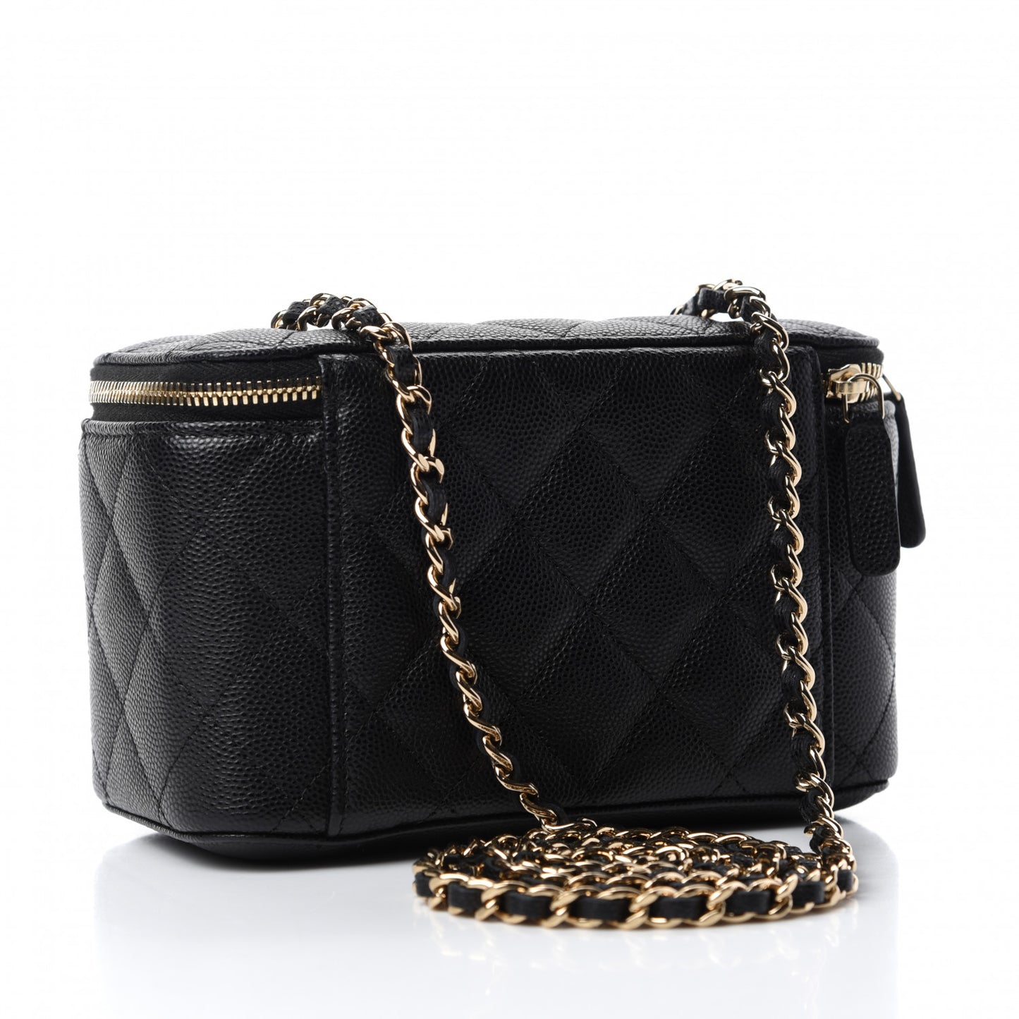 Caviar Quilted Small Vanity Case With Chain Black