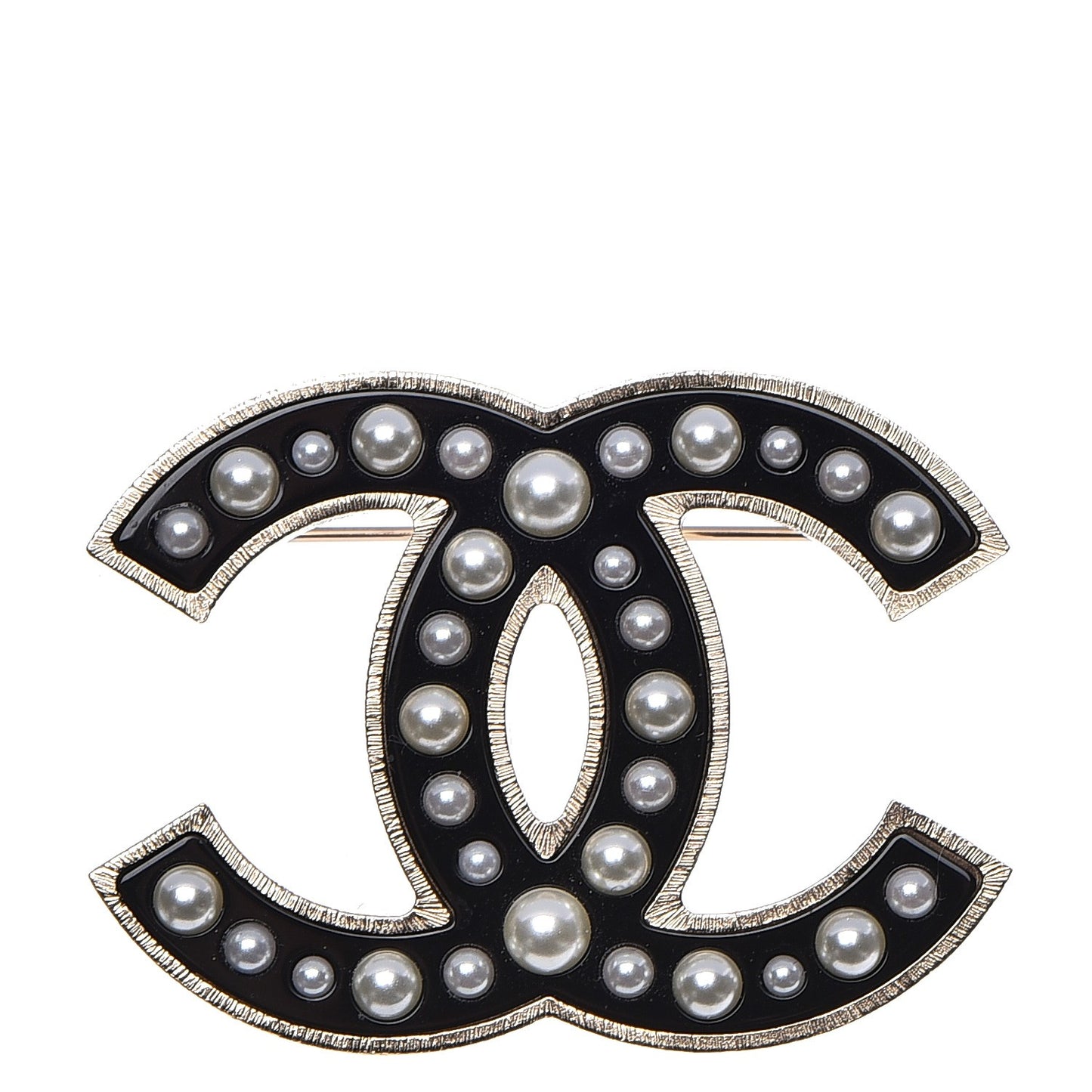 Pearl Enamel CC Brooch Black Gold