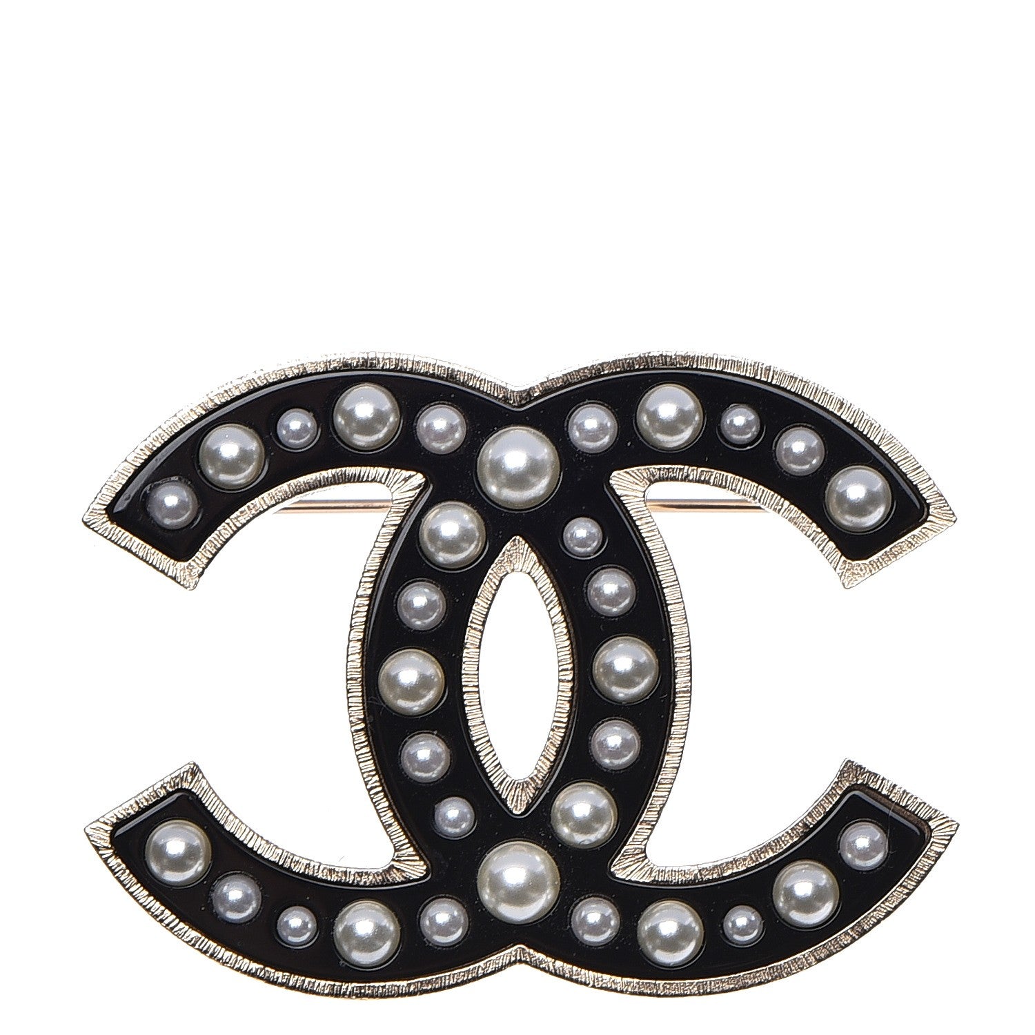 Chanel Pearl Enamel CC Brooch Black Gold 1 of 5