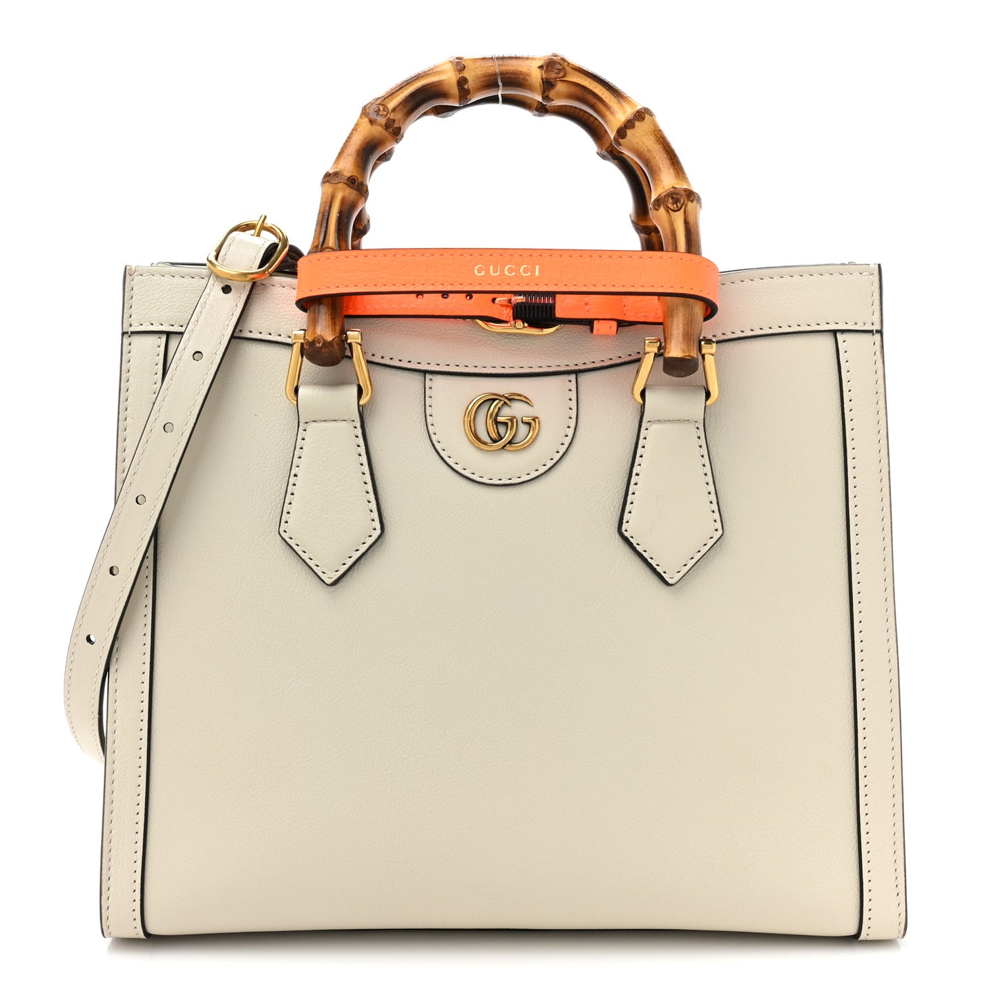 Wonka Grain Calfskin Small Diana Tote Bag Mystic White Orange Fluo