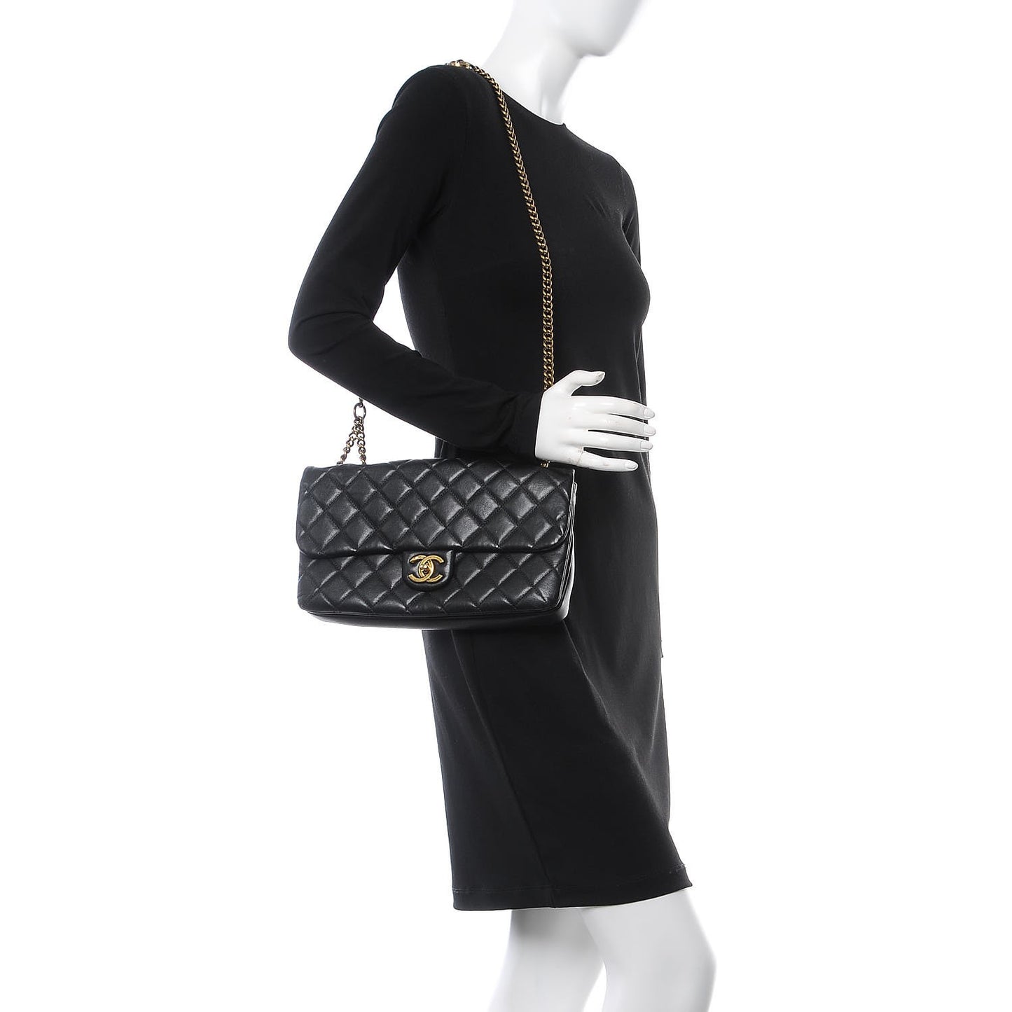 Calfskin Quilted Medium CC Crown Flap Black