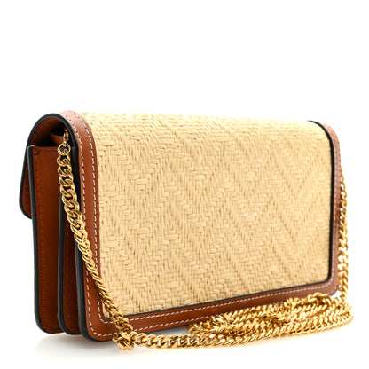 Valentino Garavani Raffia VLogo Wallet on Chain Naturale Saddle Brown 3 of 8