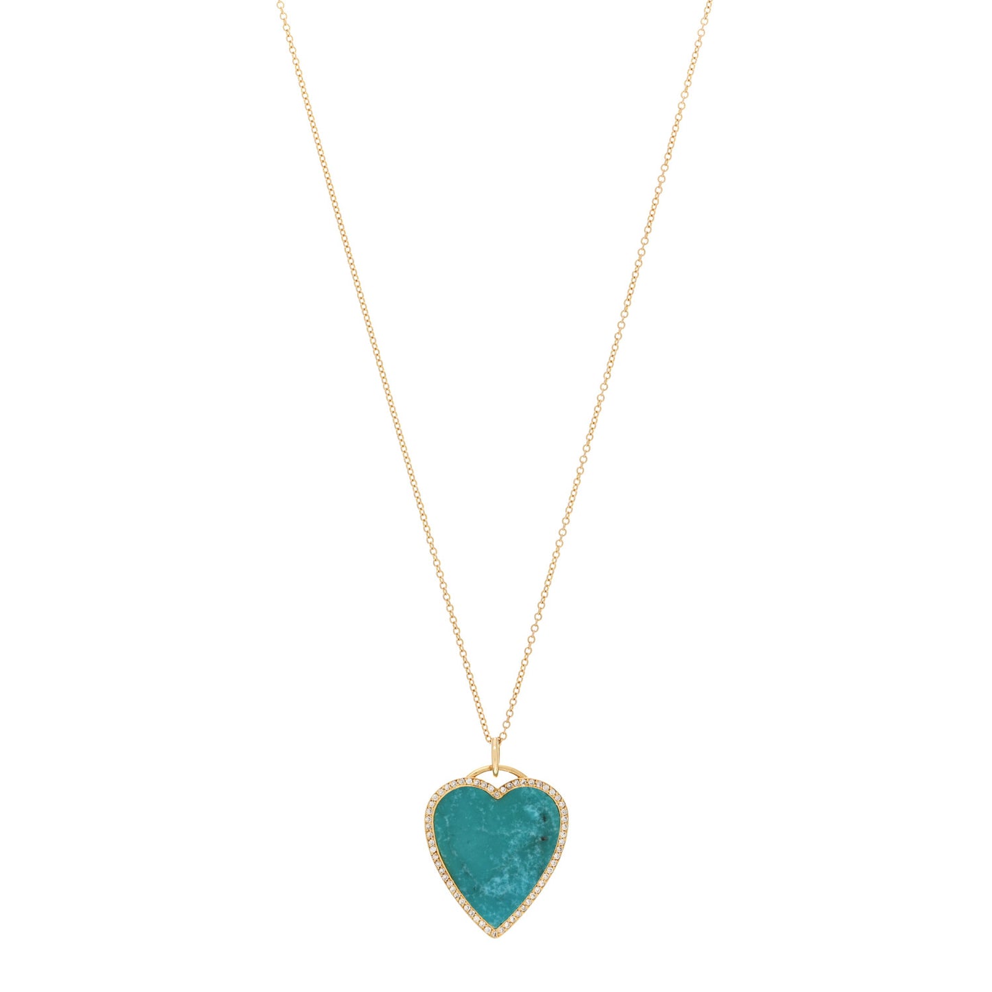 18K Yellow Gold Diamond Turquoise Heart Pendant Necklace