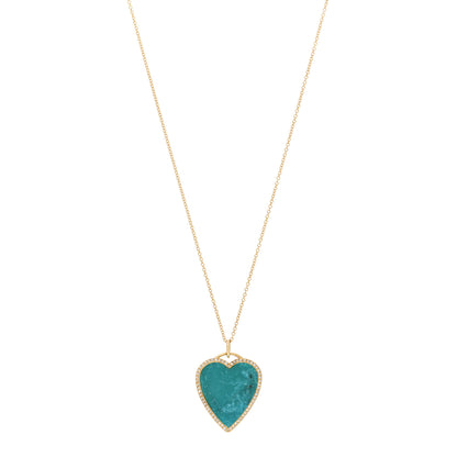Jennifer Meyer 18K Yellow Gold Diamond Turquoise Heart Pendant Necklace 1 of 4