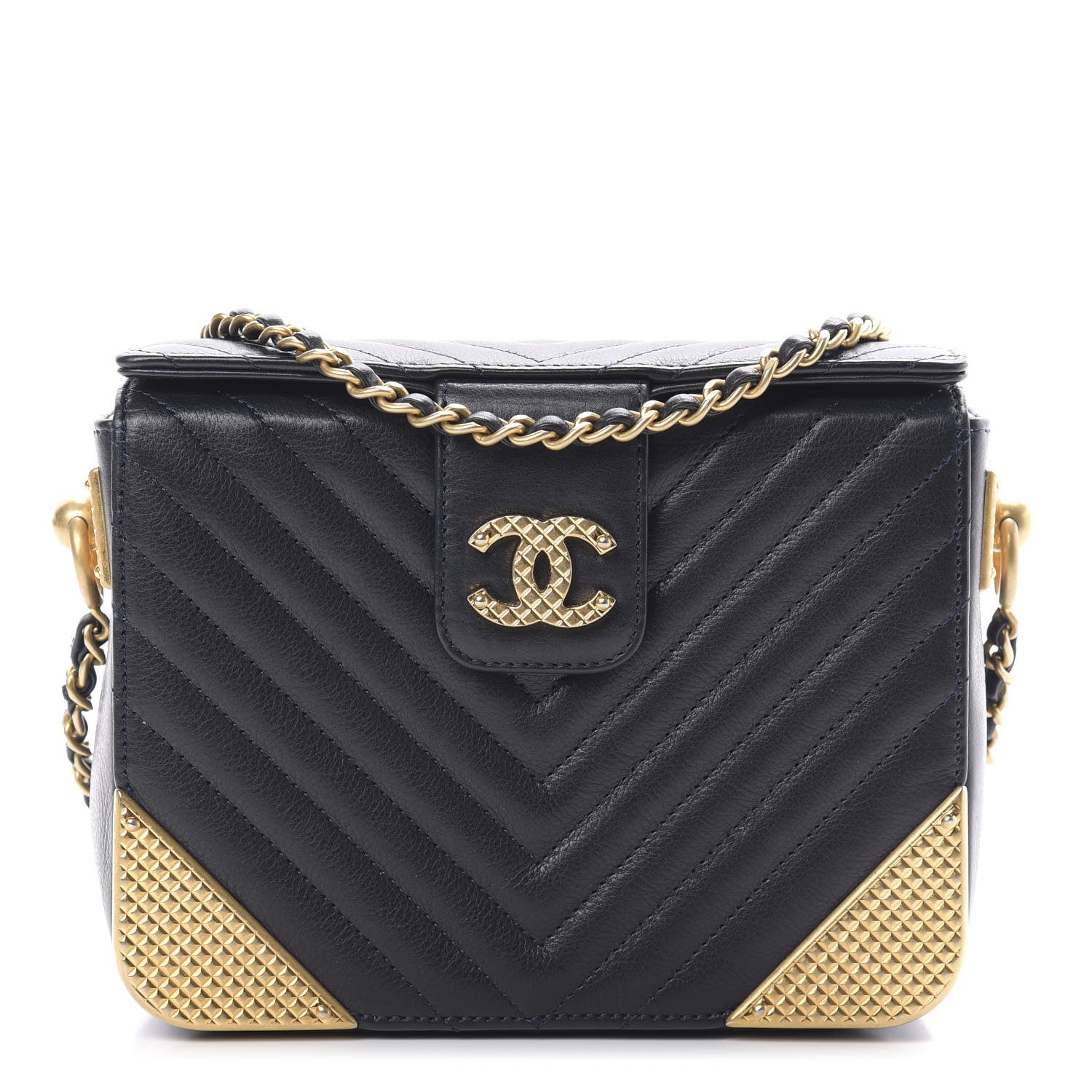 Chanel Calfskin Chevron Quilted Rock The Corner Minaudiere Bag Black 1 of 12
